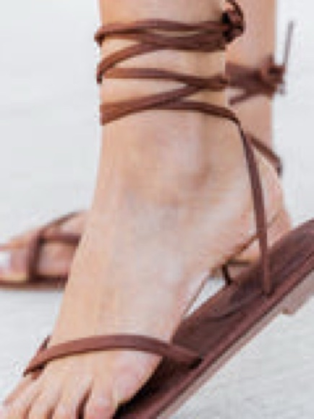 Suede Lace-Up Flat Sandals in Brown
